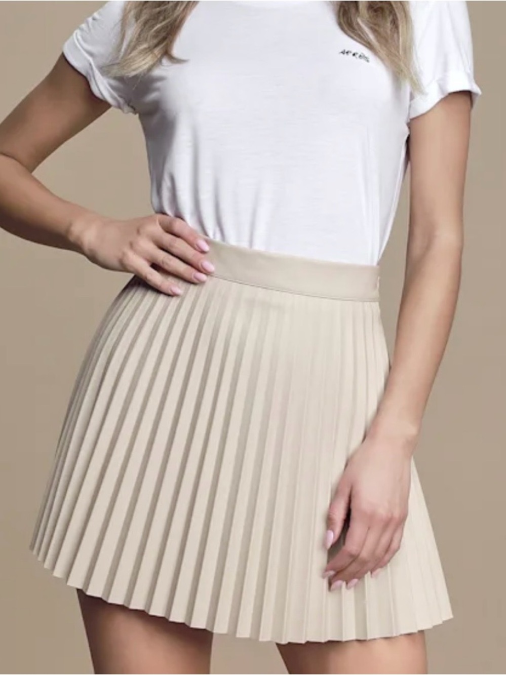 NWT Lulus Better Luck Next Time Pleated Vegan Leather Beige Size Large
